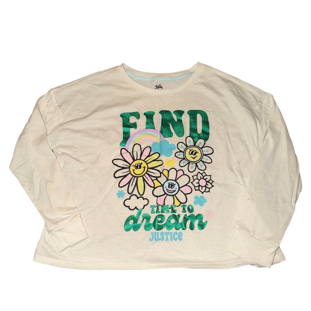 Justice Sleep Long Sleeve Shirt Girl's Size 12 Cream Find Time To Dream Flowers